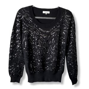 Women Calvin Klein V Neck Black Sequin Sweater Jumper S Holiday Cocktail Sparkle